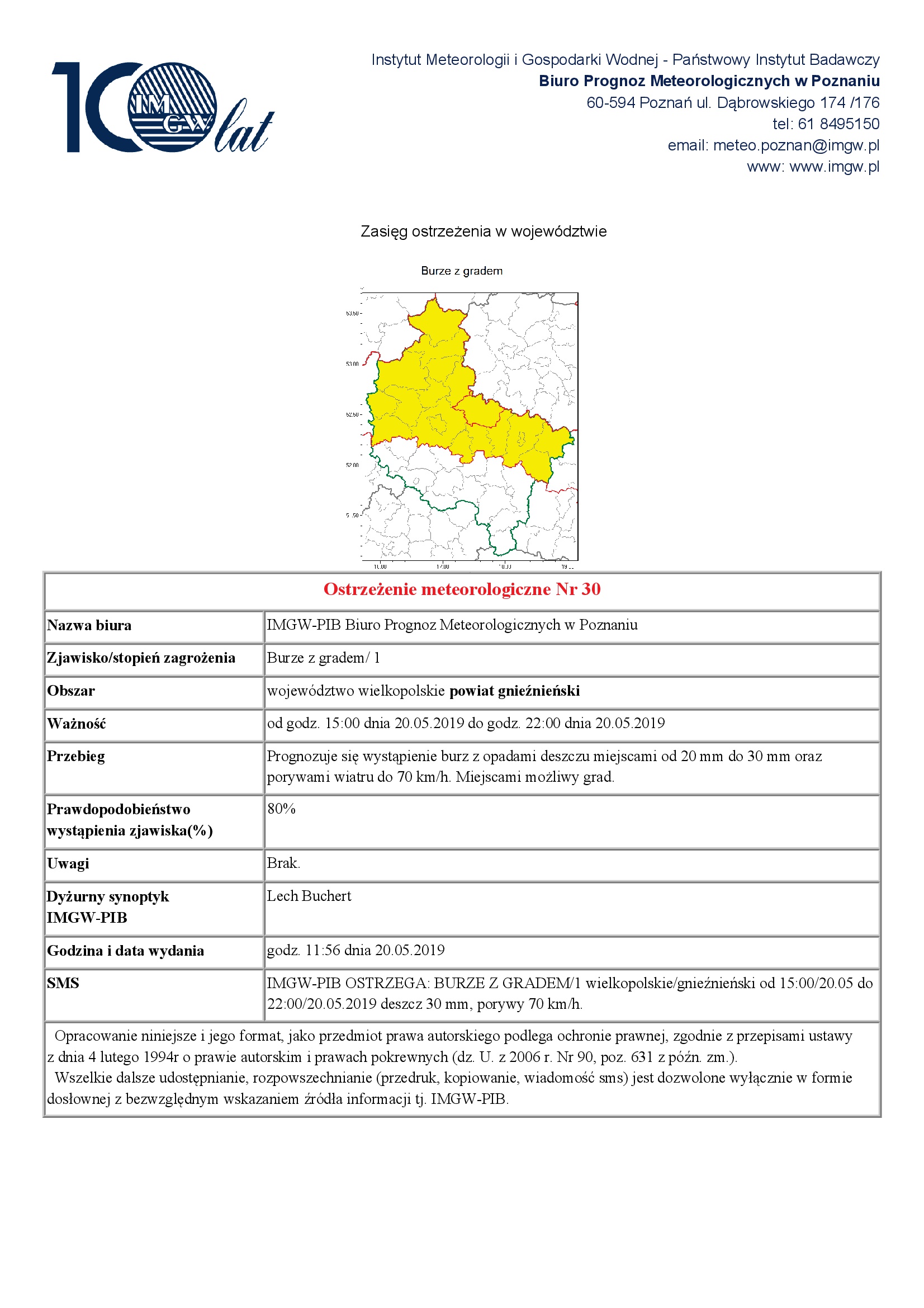 Ostrzeżenie meteorologiczne Nr 30