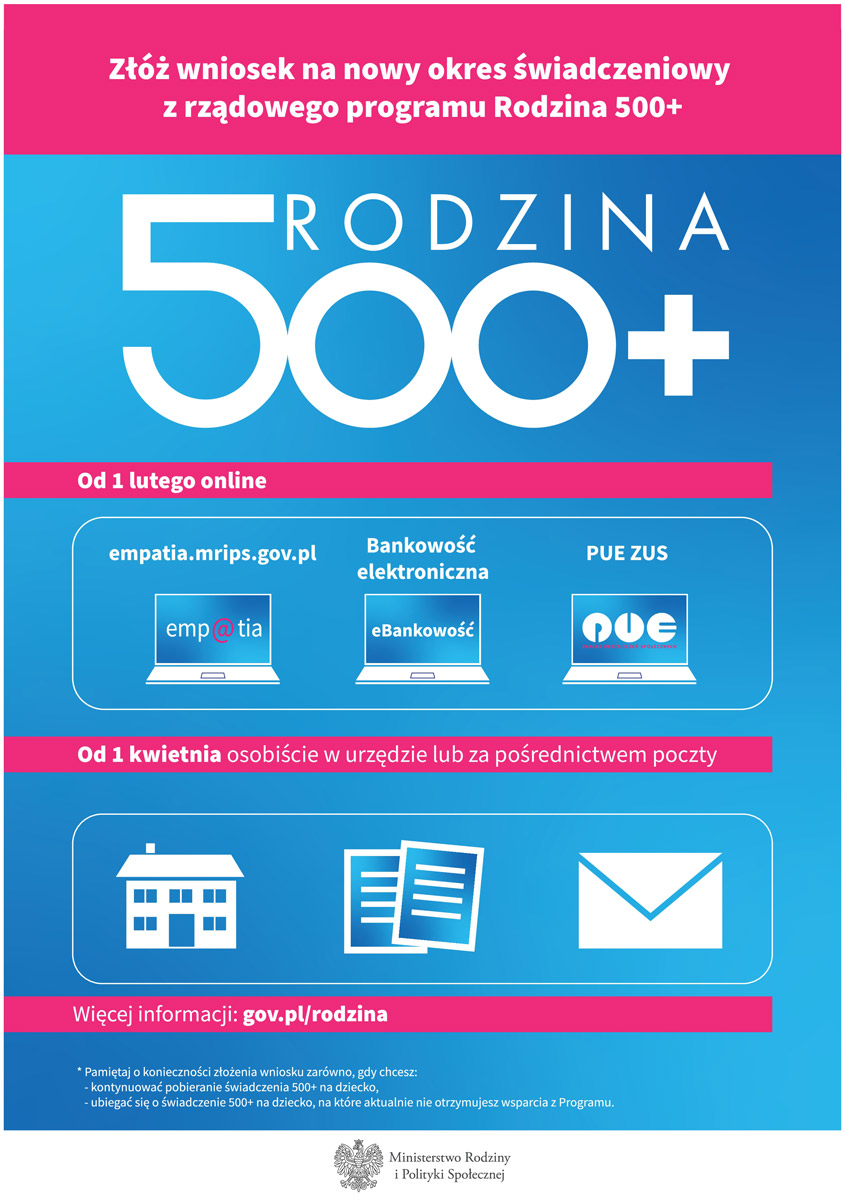 Złóz wniosek na nowy okres świadczeniowy „Rodzina 500+” 