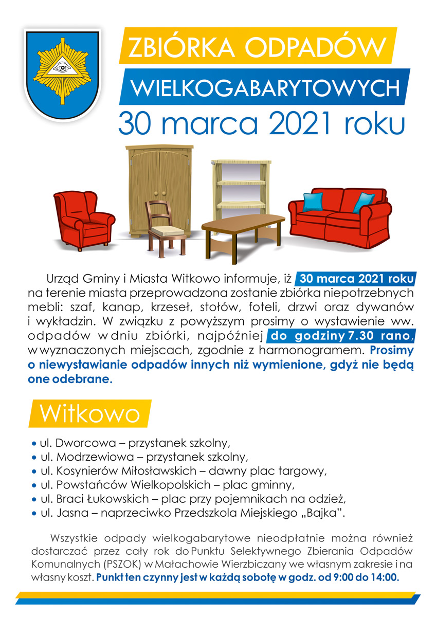 Zbiórka odpadów wielkogabarytowych - 30 marca 2021 roku 