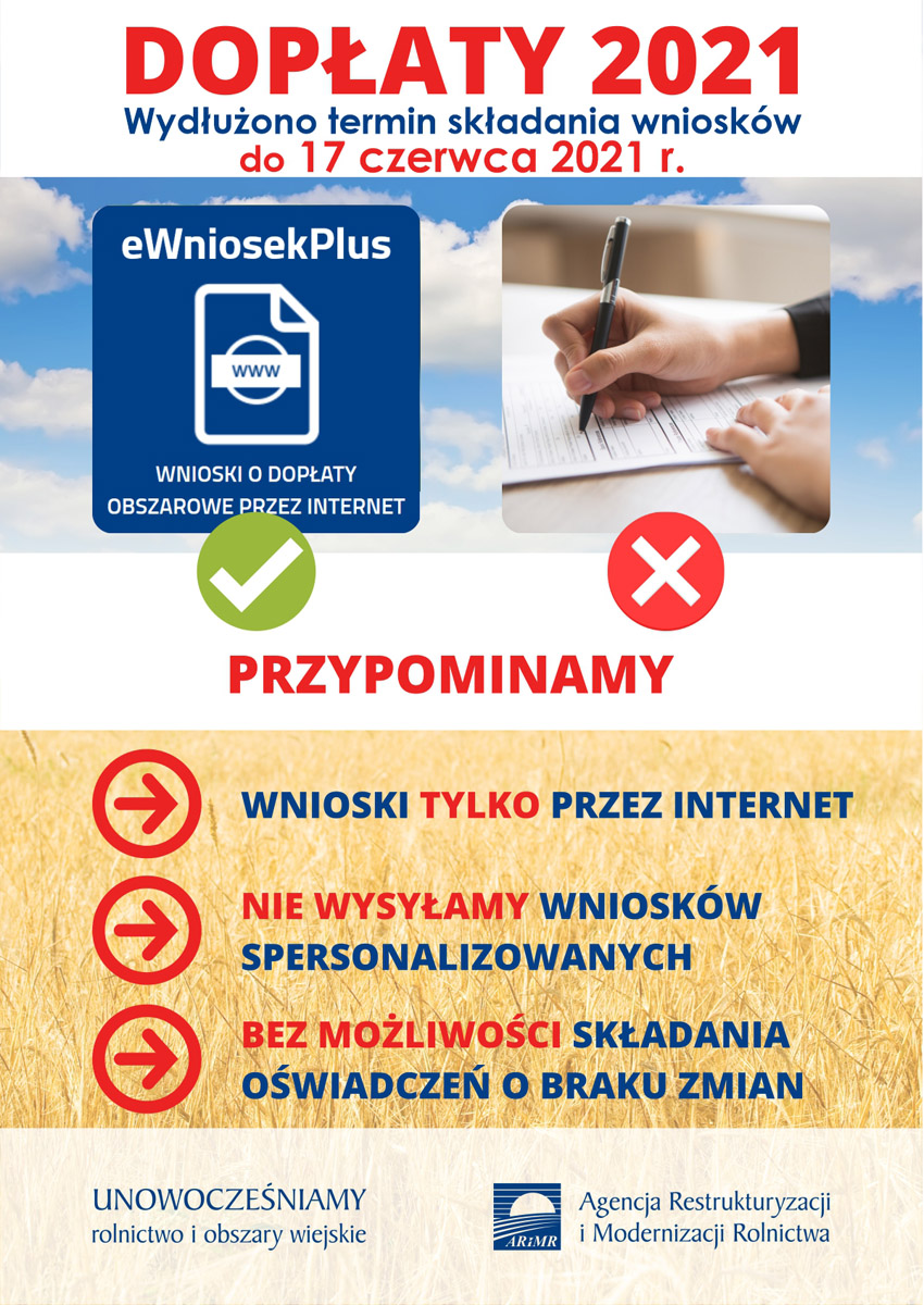 Komunikat ARiMR – wnioski o przyznanie płatności na rok 2021 