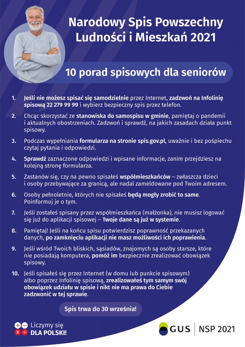 Narodowy Spis Powszechny - 10 porad spisowych dla seniora