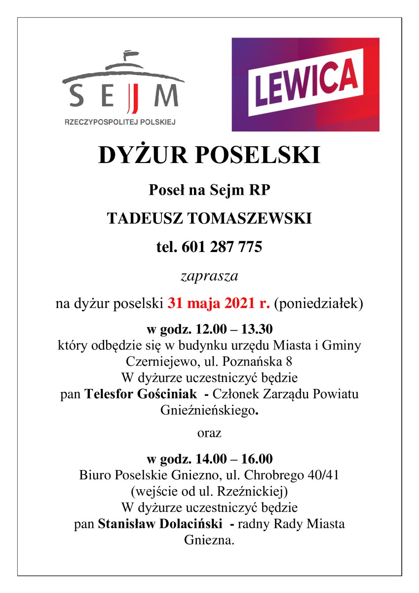 dyzur poselski 31.05