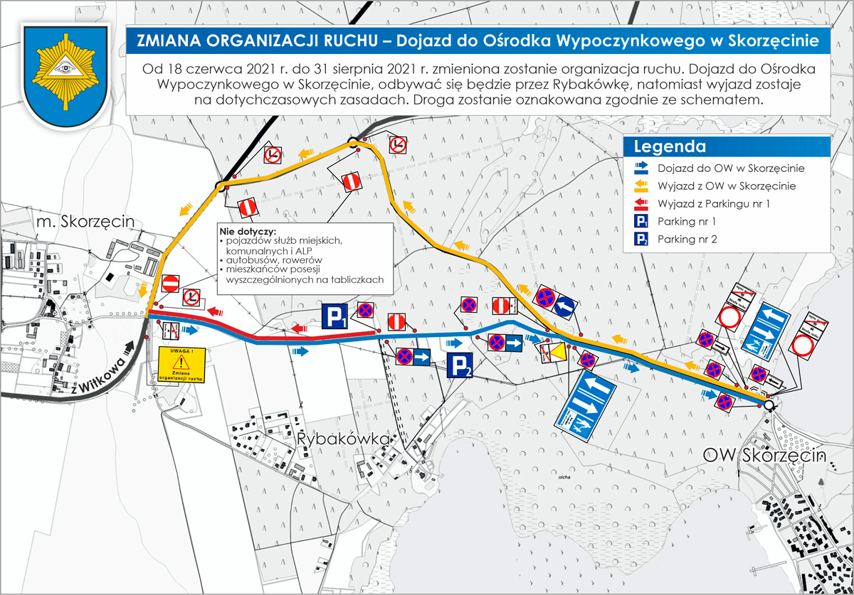 Zmiana organizacji ruchu – dojazd do Ośrodka Wypoczynkowego w Skorzęcinie